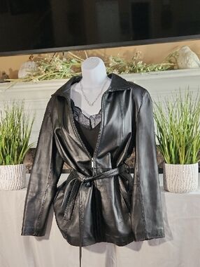 Women's ColeBrook Sleek Black Leather Zip-Front Jacket Sz Lg